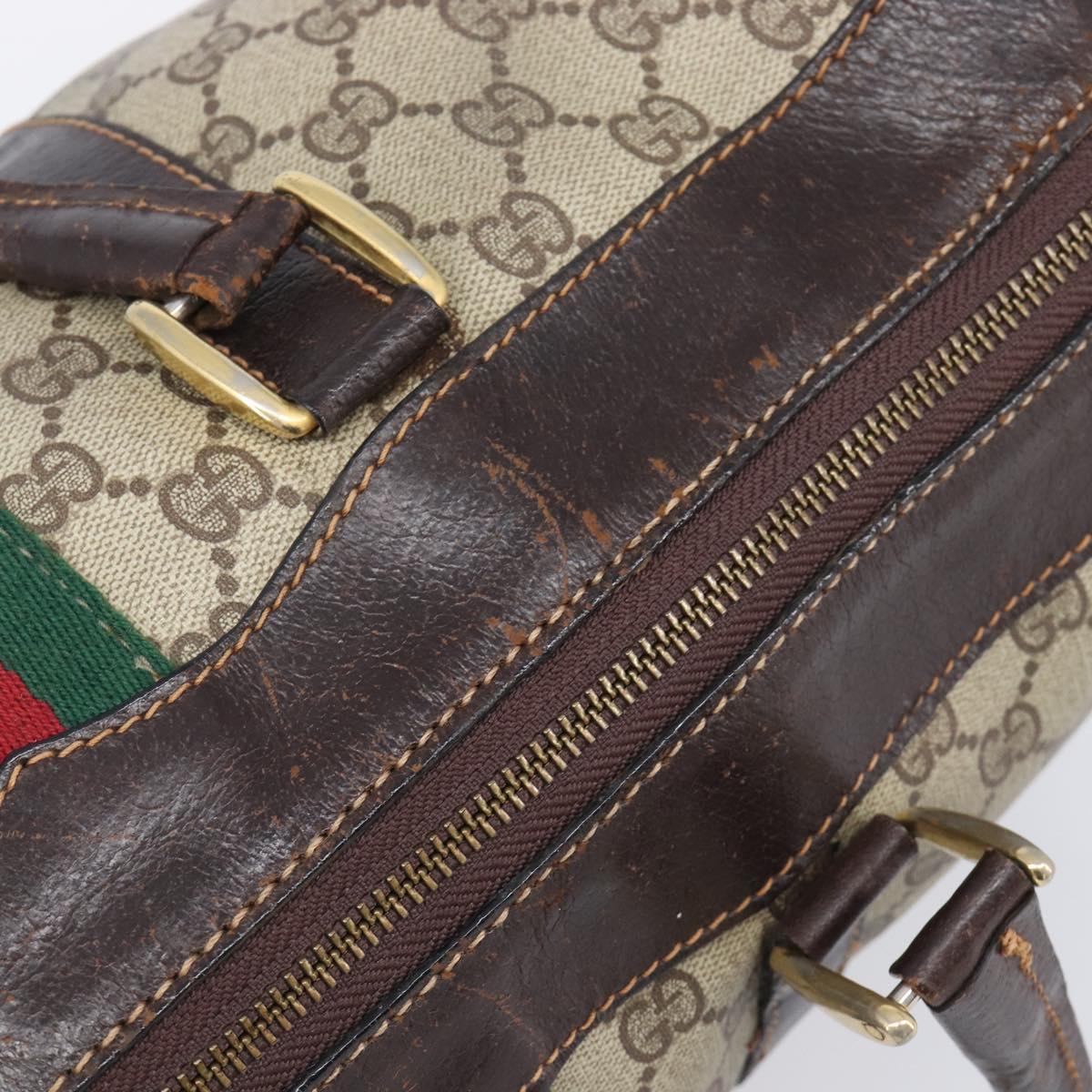 GUCCI GG Supreme Web Sherry Line Hand Bag PVC Beige Gold Auth 179372