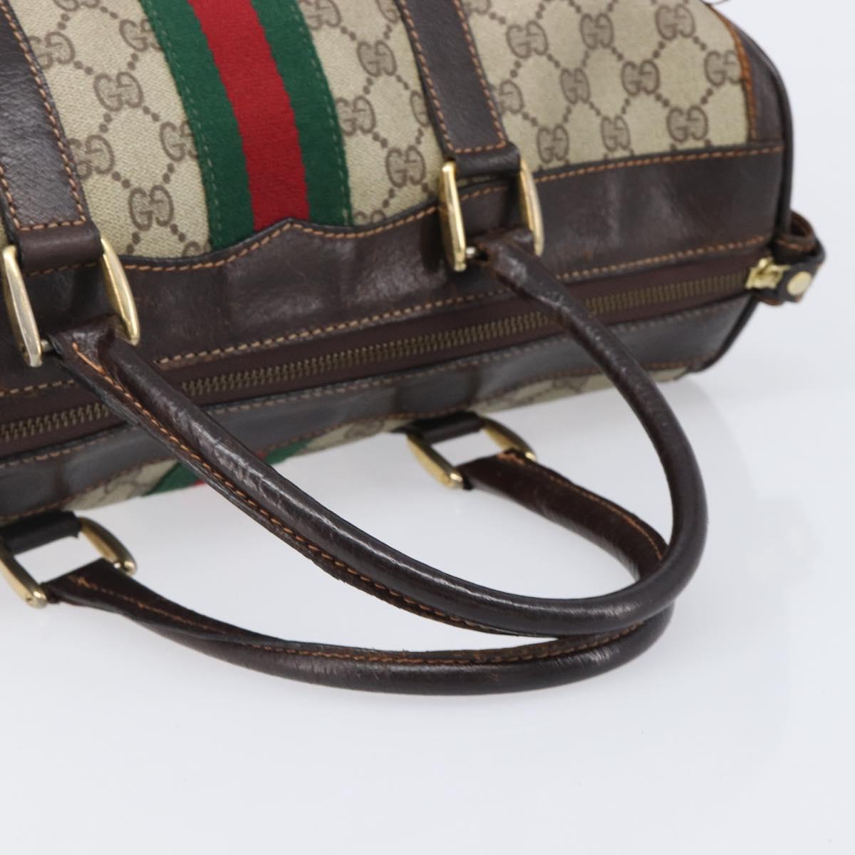 GUCCI GG Supreme Web Sherry Line Hand Bag PVC Beige Gold Auth 179372