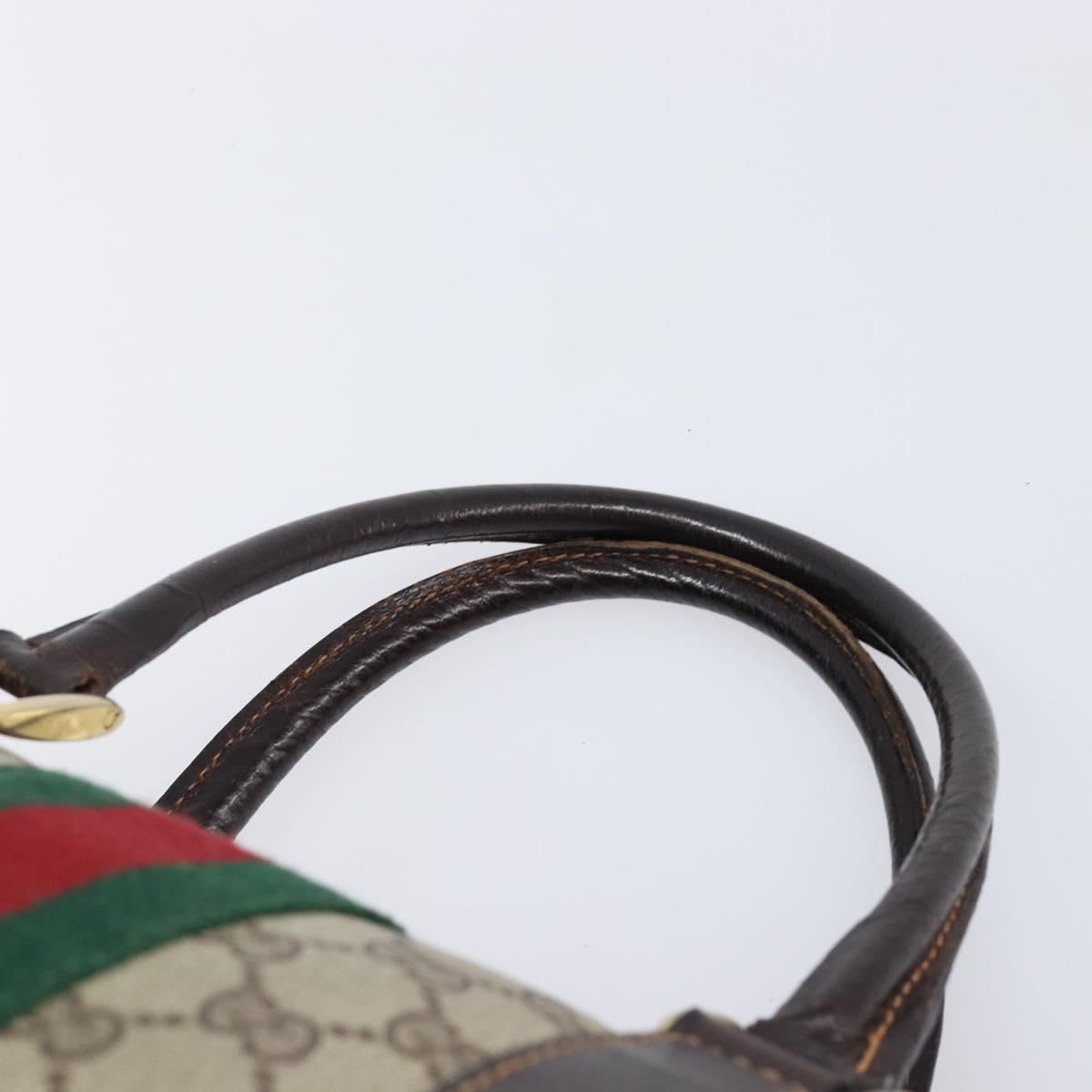 GUCCI GG Supreme Web Sherry Line Hand Bag PVC Beige Gold Auth 179372