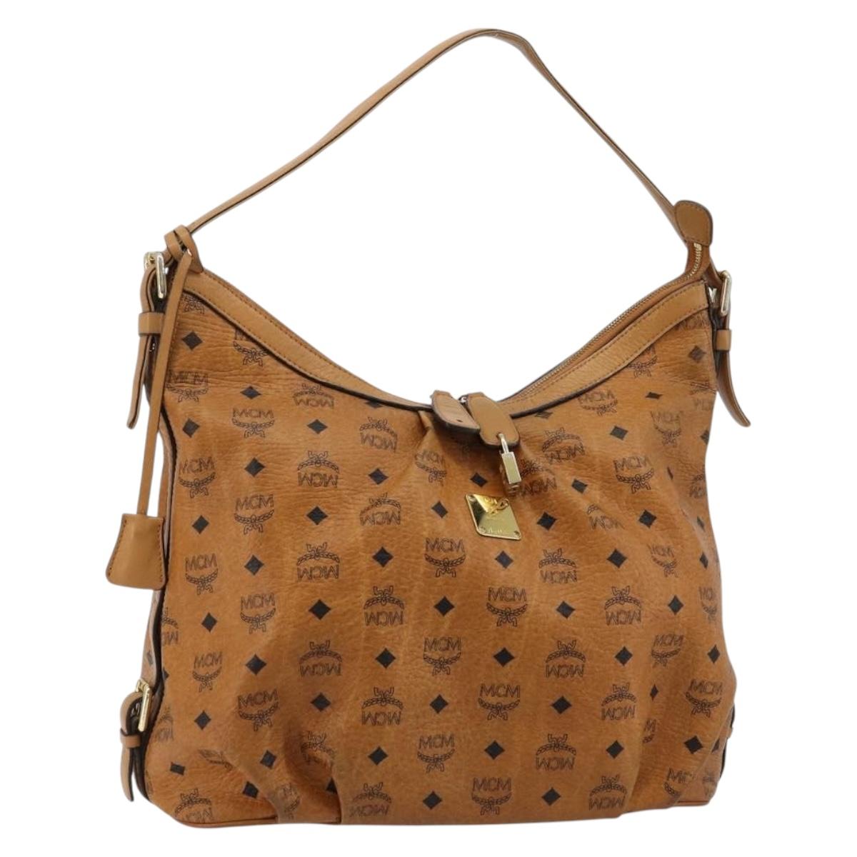 MCM Vicetos Logogram Shoulder Bag PVC Brown Gold Auth 179374A