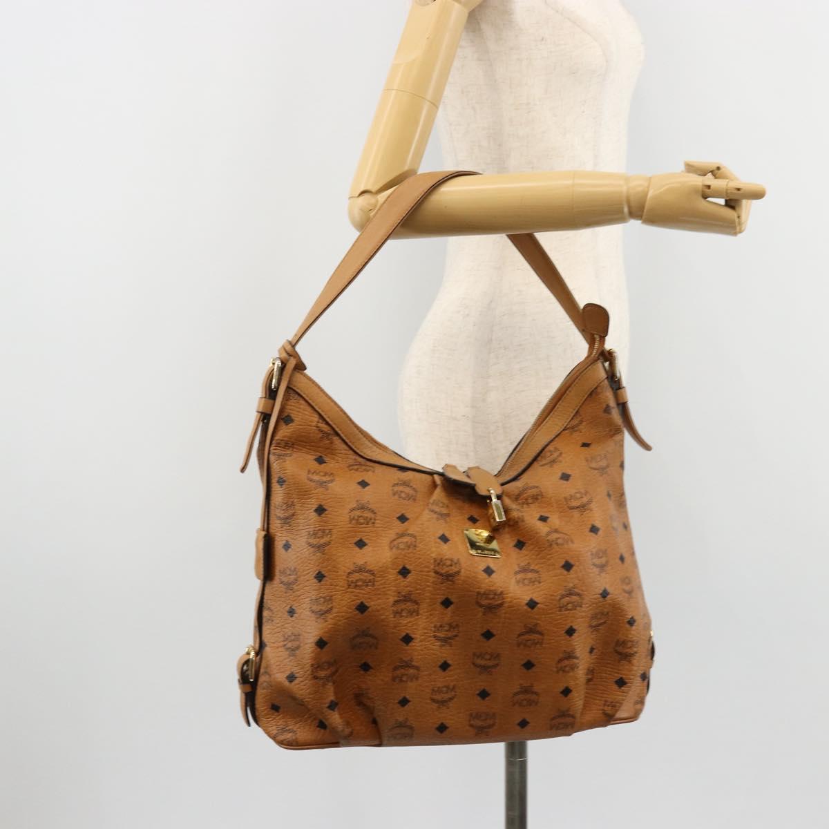 MCM Vicetos Logogram Shoulder Bag PVC Brown Gold Auth 179374A
