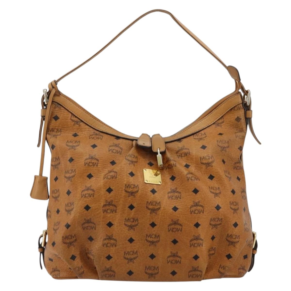 MCM Vicetos Logogram Shoulder Bag PVC Brown Gold Auth 179374A