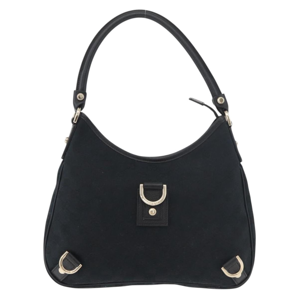 GUCCI Abbey GG Canvas Shoulder Bag Black Gold 130738 Auth 179375A