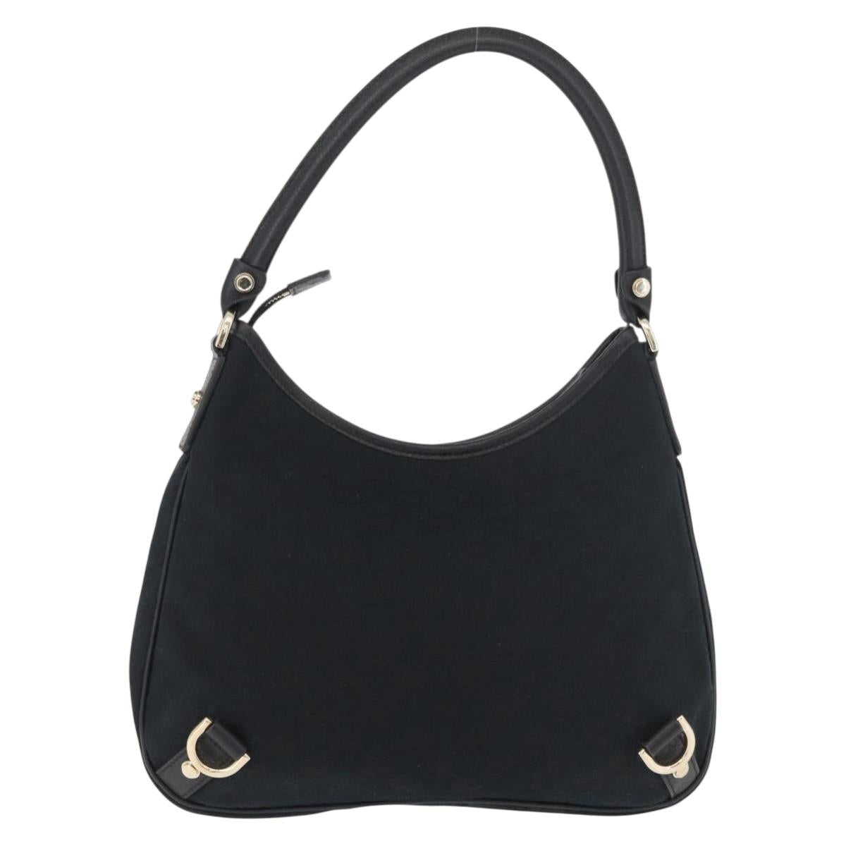 GUCCI Abbey GG Canvas Shoulder Bag Black Gold 130738 Auth 179375A