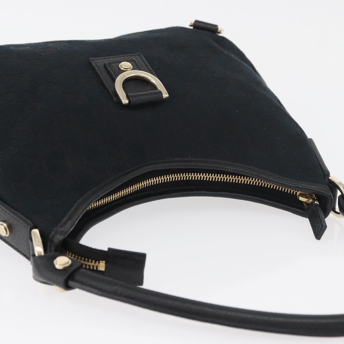 GUCCI Abbey GG Canvas Shoulder Bag Black Gold 130738 Auth 179375A