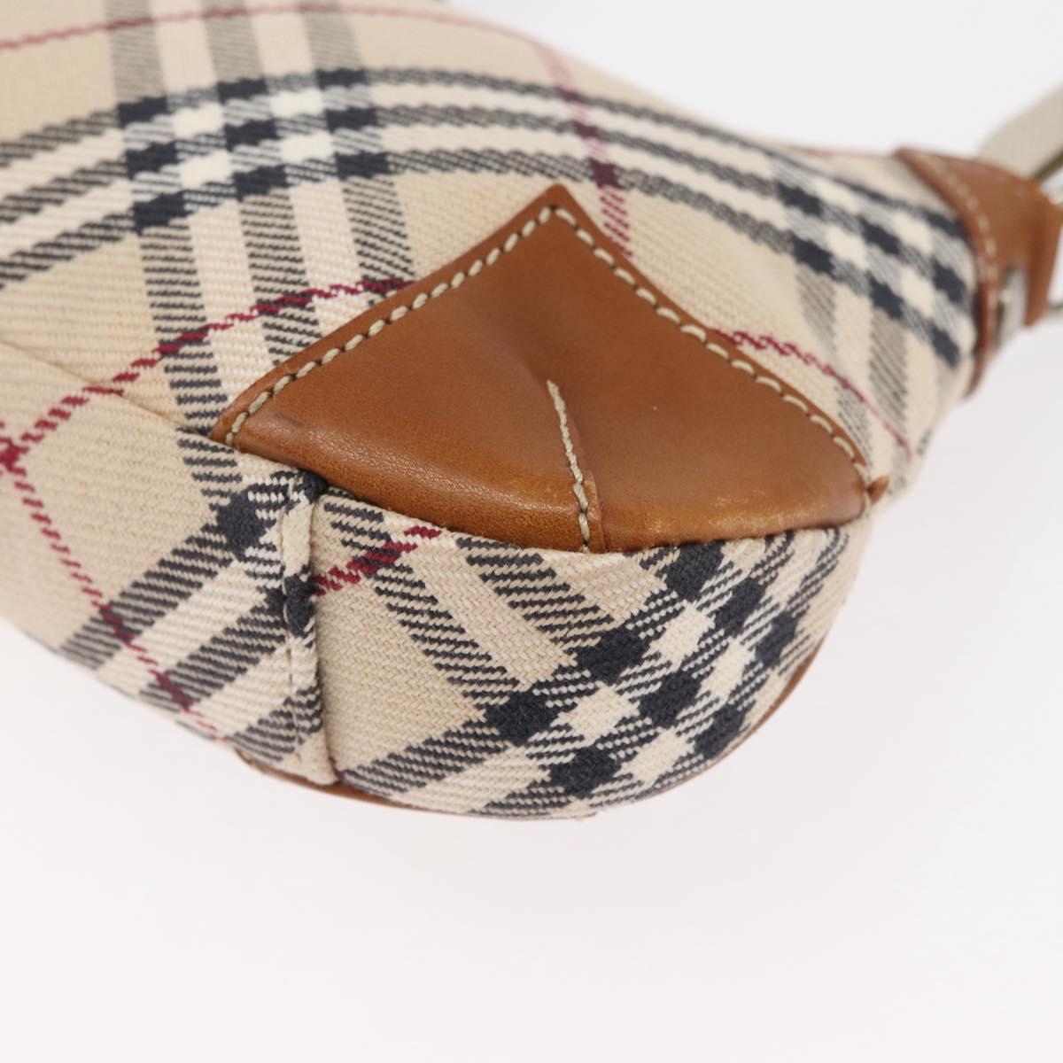BURBERRY Nova Check Blue Label Shoulder Bag Canvas Beige Silver Auth 179380A