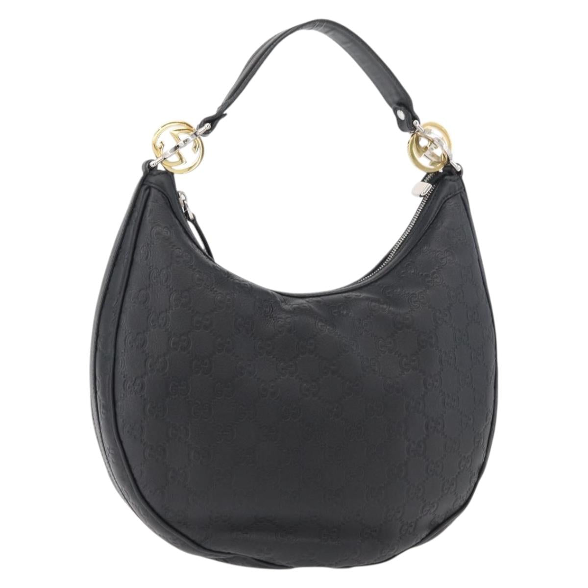 GUCCI GG Canvas Guccissima Shoulder Bag Leather Black Gold 232962 Auth 179381A