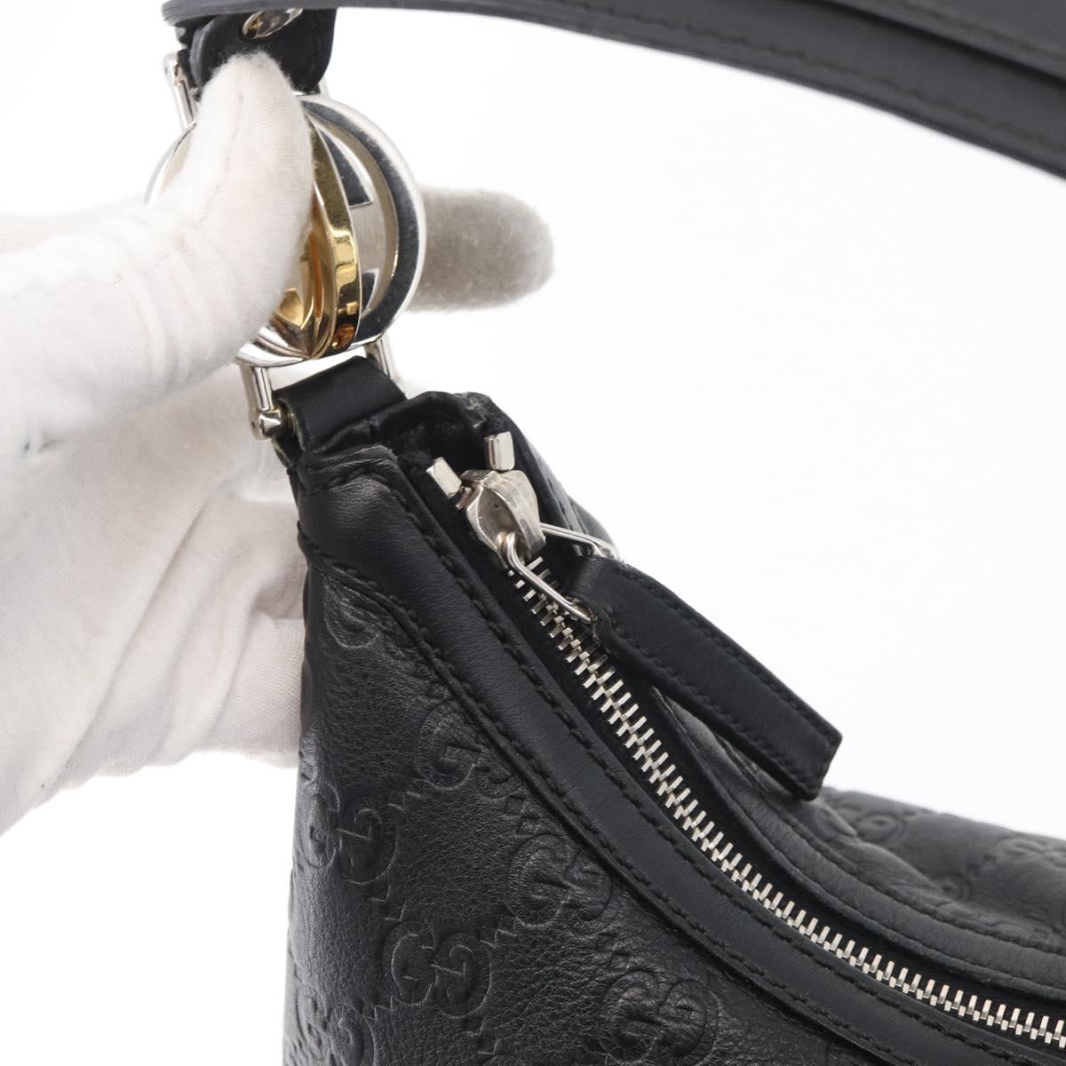 GUCCI GG Canvas Guccissima Shoulder Bag Leather Black Gold 232962 Auth 179381A