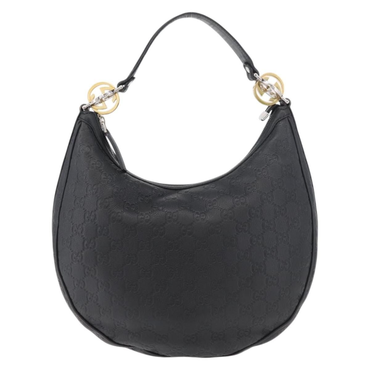 GUCCI GG Canvas Guccissima Shoulder Bag Leather Black Gold 232962 Auth 179381A