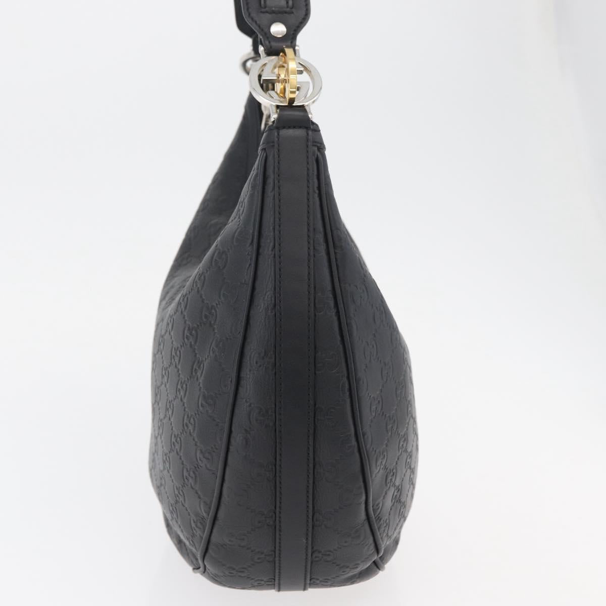 GUCCI GG Canvas Guccissima Shoulder Bag Leather Black Gold 232962 Auth 179381A