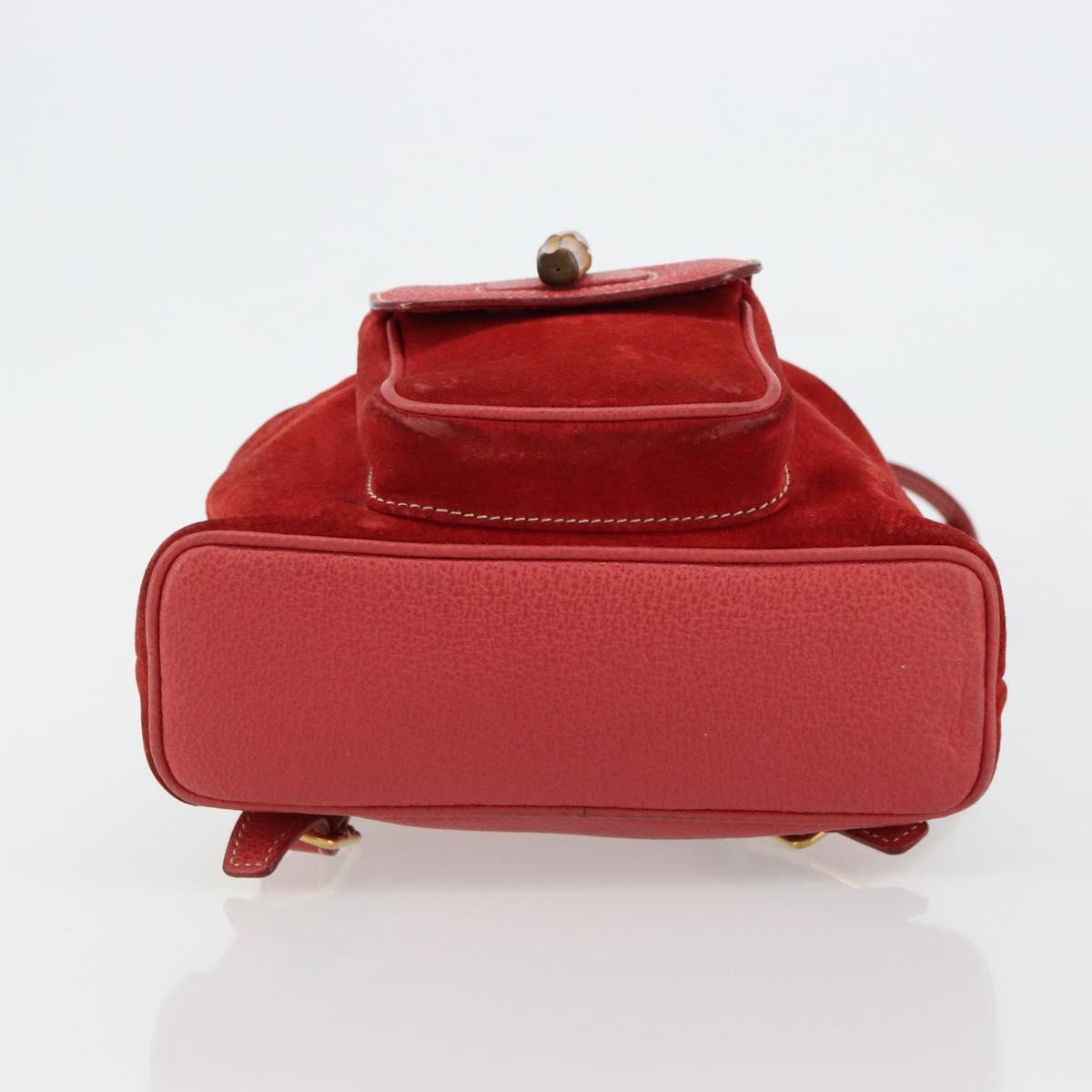 GUCCI Bamboo Backpack Suede Red Gold 003 1956 0030 Auth 179385