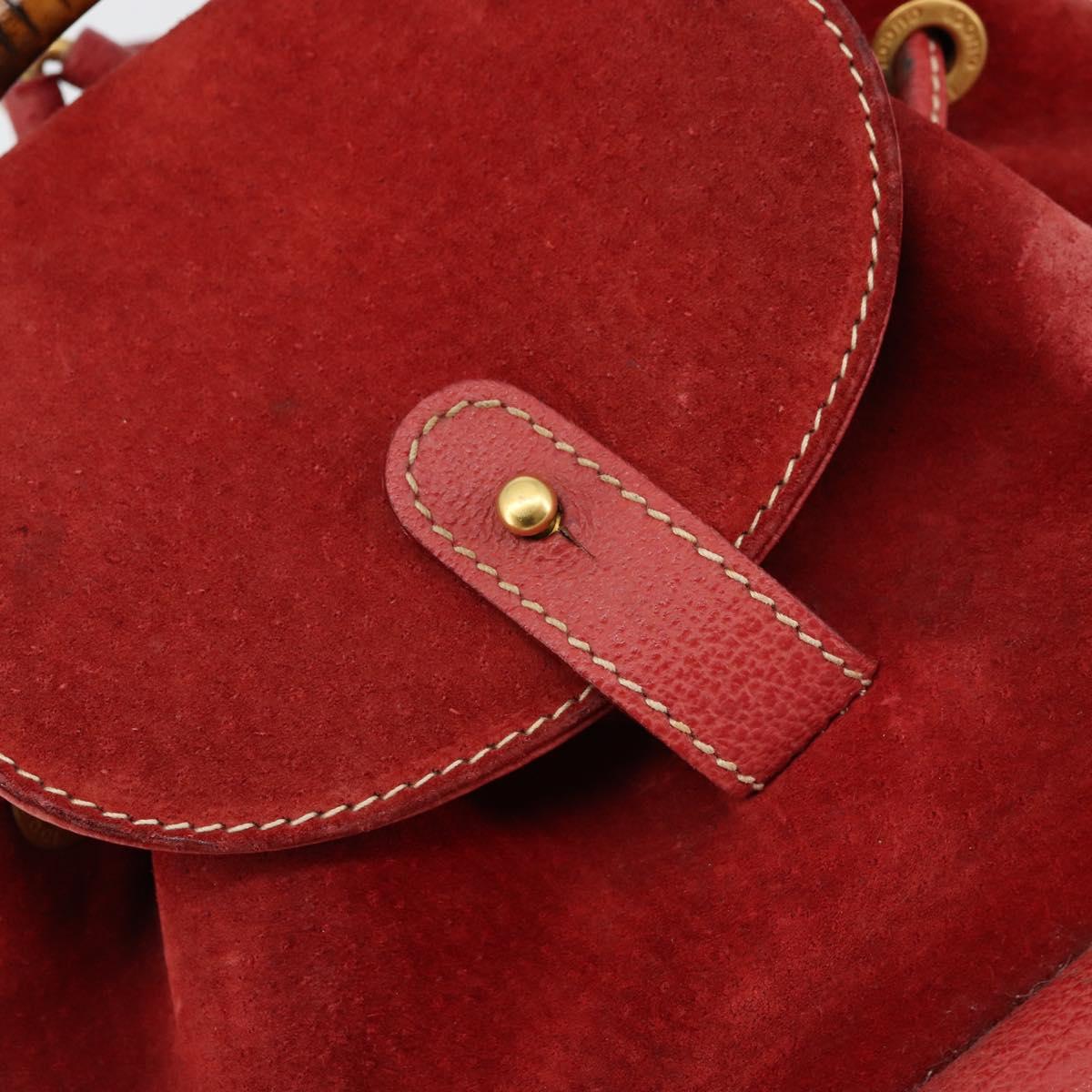 GUCCI Bamboo Backpack Suede Red Gold 003 1956 0030 Auth 179385
