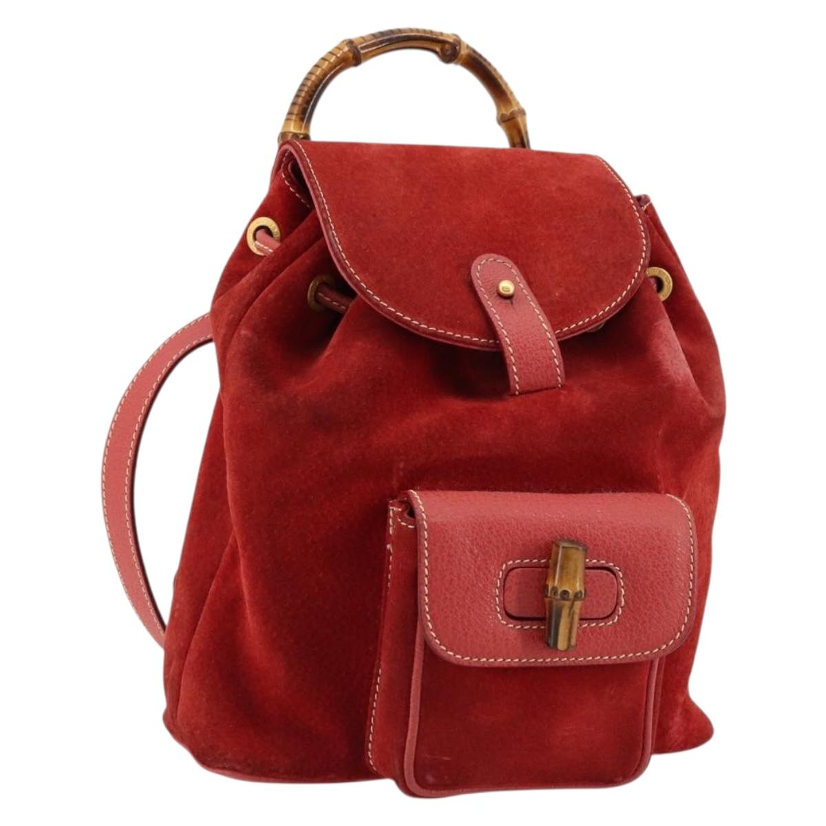 GUCCI Bamboo Backpack Suede Red Gold 003 1956 0030 Auth 179385