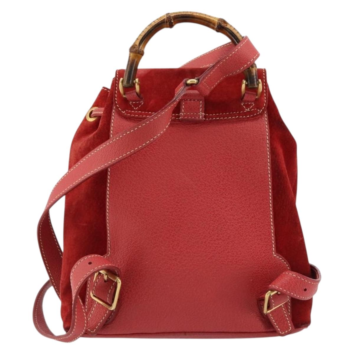 GUCCI Bamboo Backpack Suede Red Gold 003 1956 0030 Auth 179385