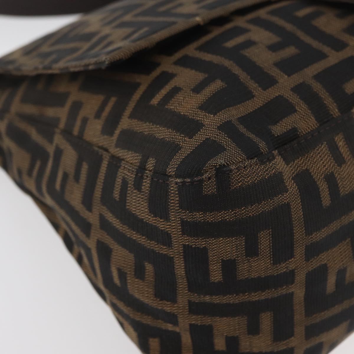 FENDI Zucca Canvas Mamma Baguette Shoulder Bag Black Brown Auth 179387V