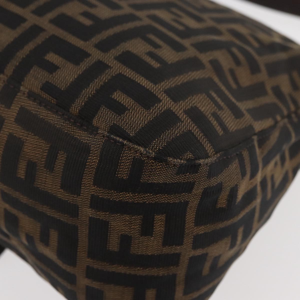 FENDI Zucca Canvas Mamma Baguette Shoulder Bag Black Brown Auth 179387V