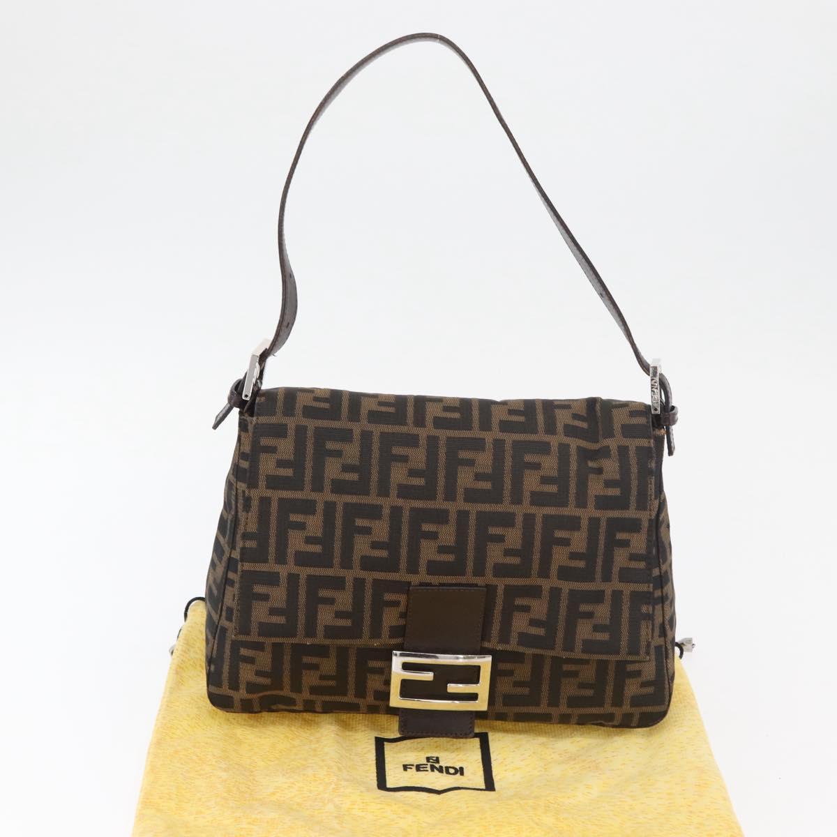 FENDI Zucca Canvas Mamma Baguette Shoulder Bag Black Brown Auth 179387V