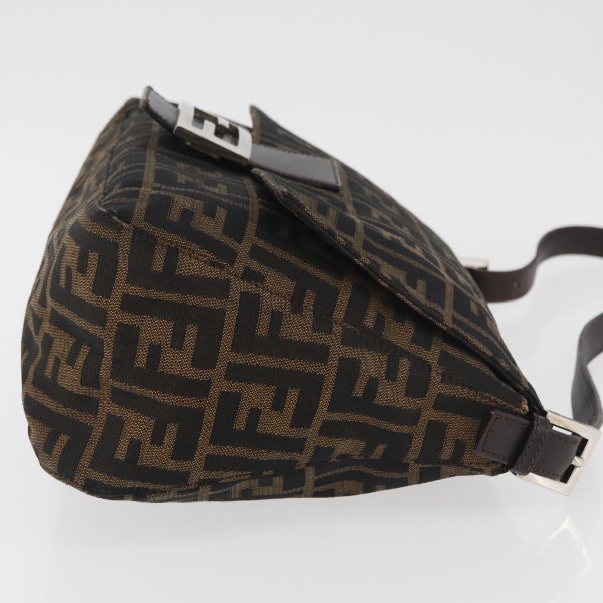 FENDI Zucca Canvas Mamma Baguette Shoulder Bag Black Brown Auth 179387V