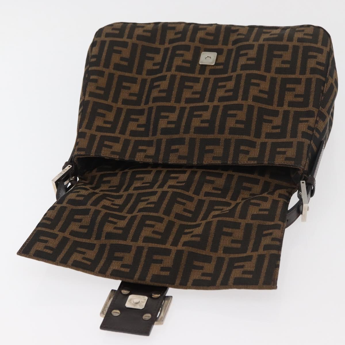 FENDI Zucca Canvas Mamma Baguette Shoulder Bag Black Brown Auth 179388SAV