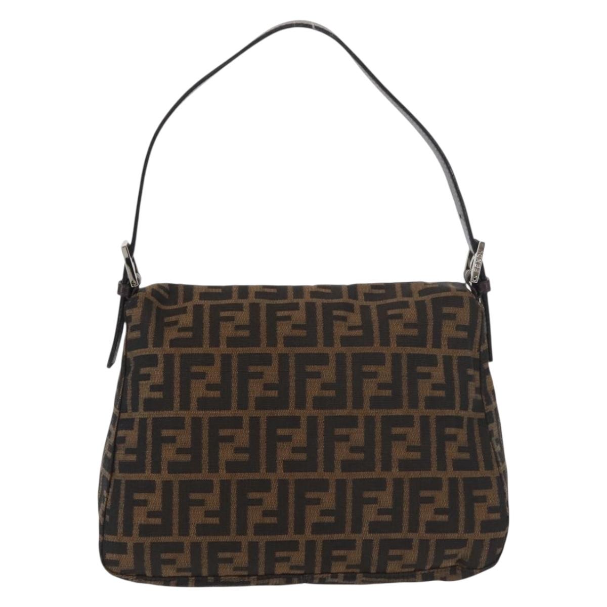 FENDI Zucca Canvas Mamma Baguette Shoulder Bag Black Brown Auth 179388SAV