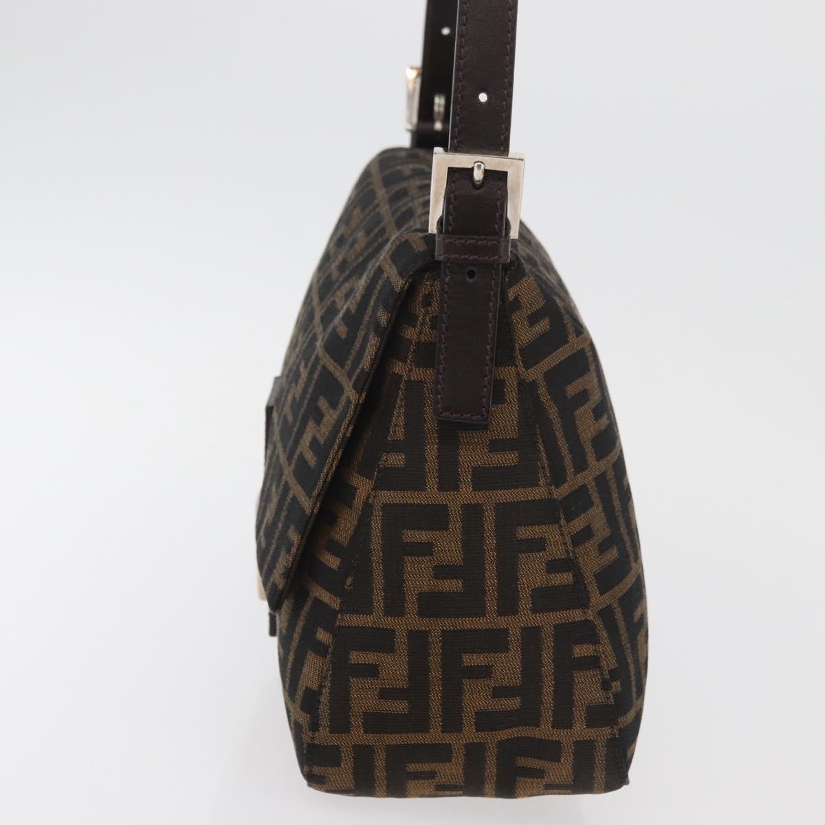 FENDI Zucca Canvas Mamma Baguette Shoulder Bag Black Brown Auth 179388SAV