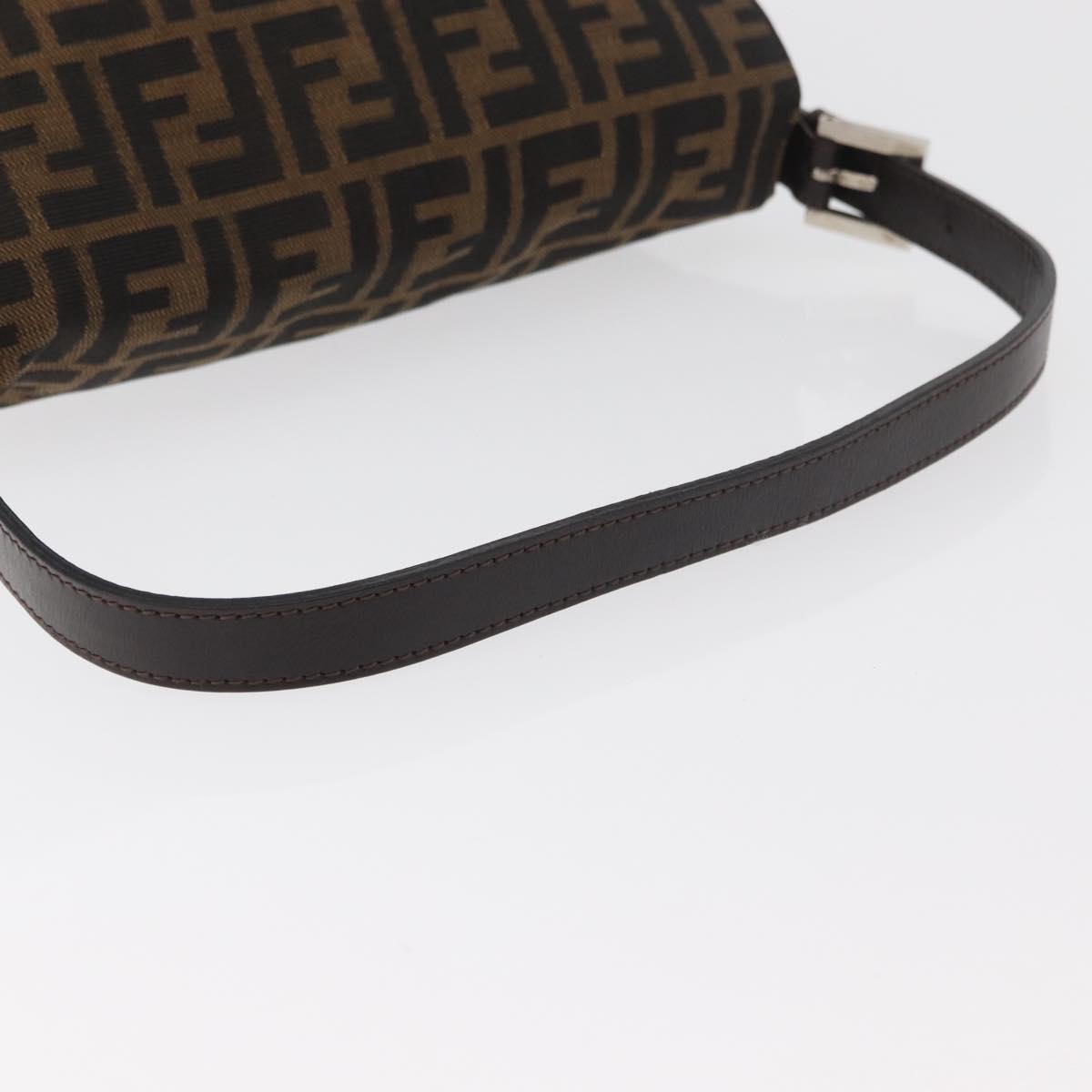 FENDI Zucca Canvas Mamma Baguette Shoulder Bag Black Brown Auth 179388SAV