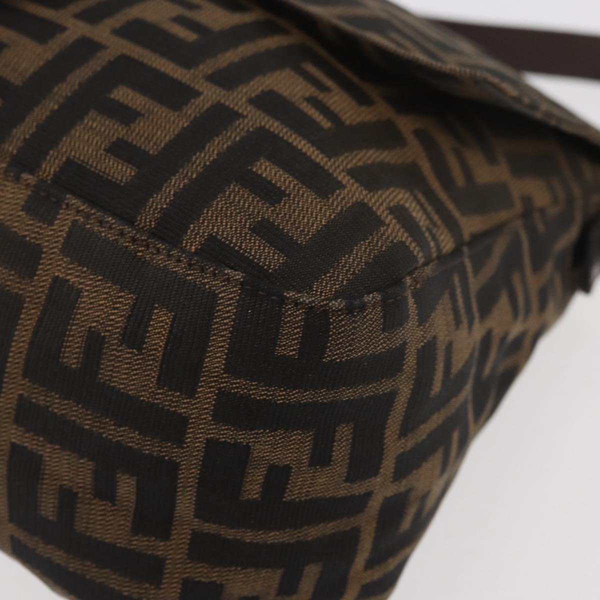 FENDI Zucca Canvas Mamma Baguette Shoulder Bag Black Brown Auth 179389V
