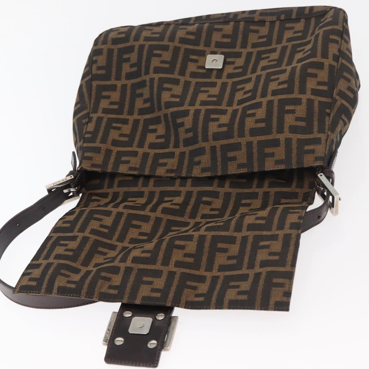 FENDI Zucca Canvas Mamma Baguette Shoulder Bag Black Brown Auth 179389V