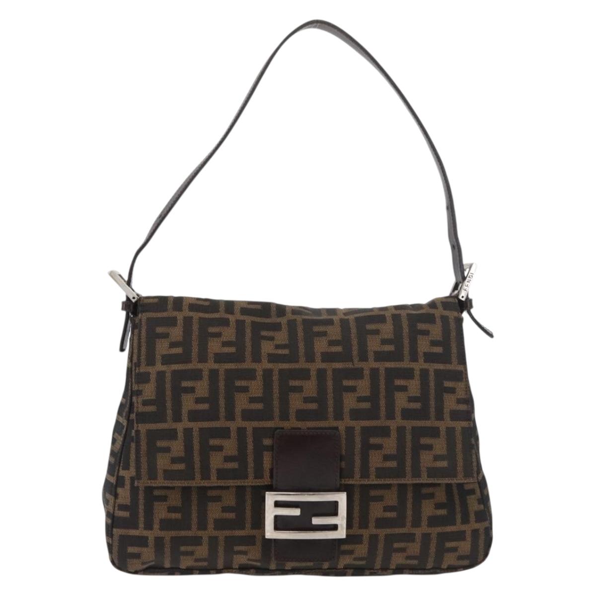 FENDI Zucca Canvas Mamma Baguette Shoulder Bag Black Brown Auth 179389V