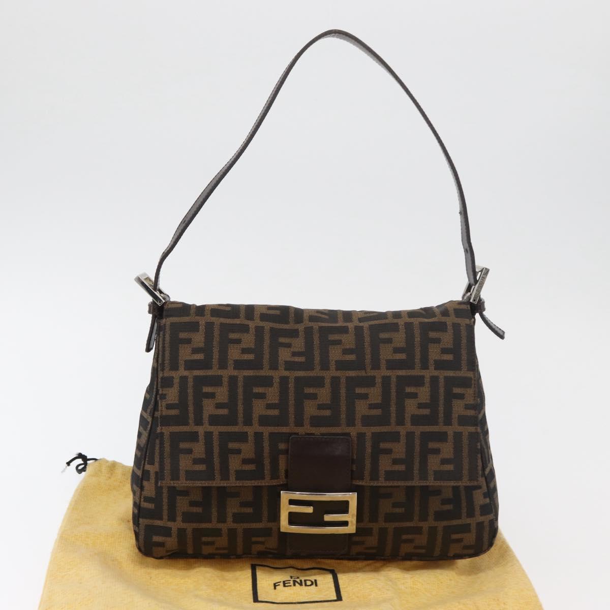 FENDI Zucca Canvas Mamma Baguette Shoulder Bag Black Brown Auth 179389V