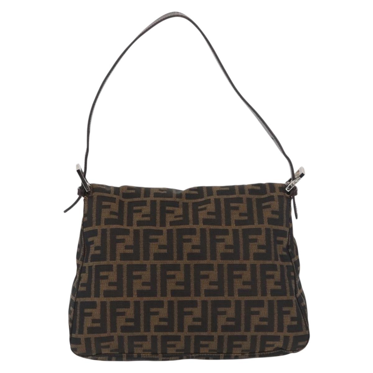 FENDI Zucca Canvas Mamma Baguette Shoulder Bag Black Brown Auth 179389V