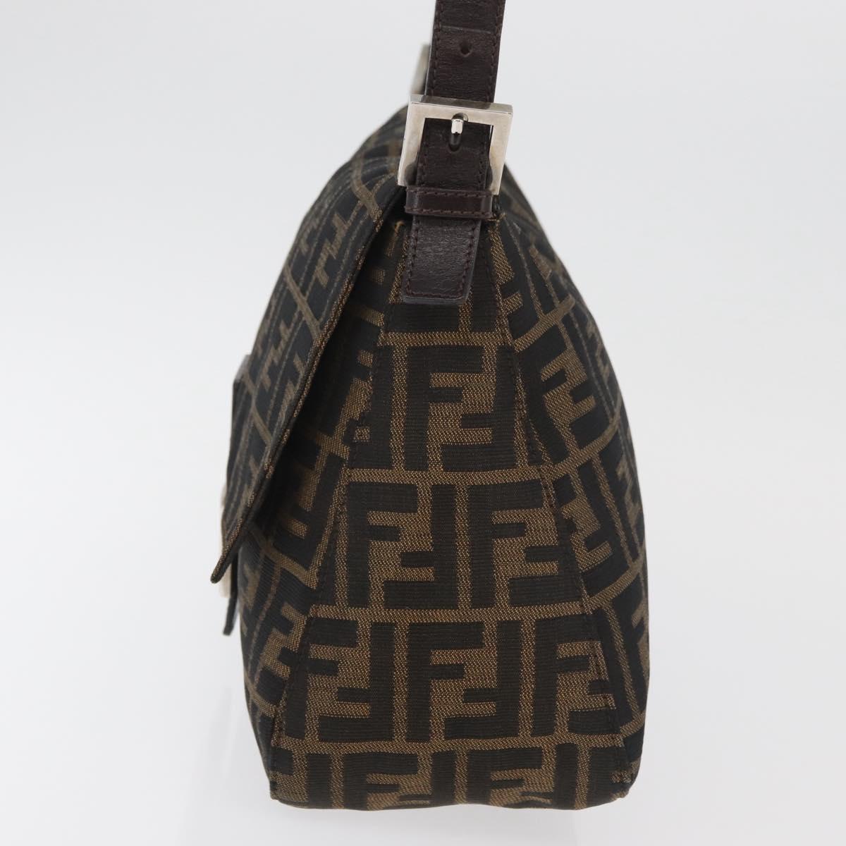 FENDI Zucca Canvas Mamma Baguette Shoulder Bag Black Brown Auth 179389V