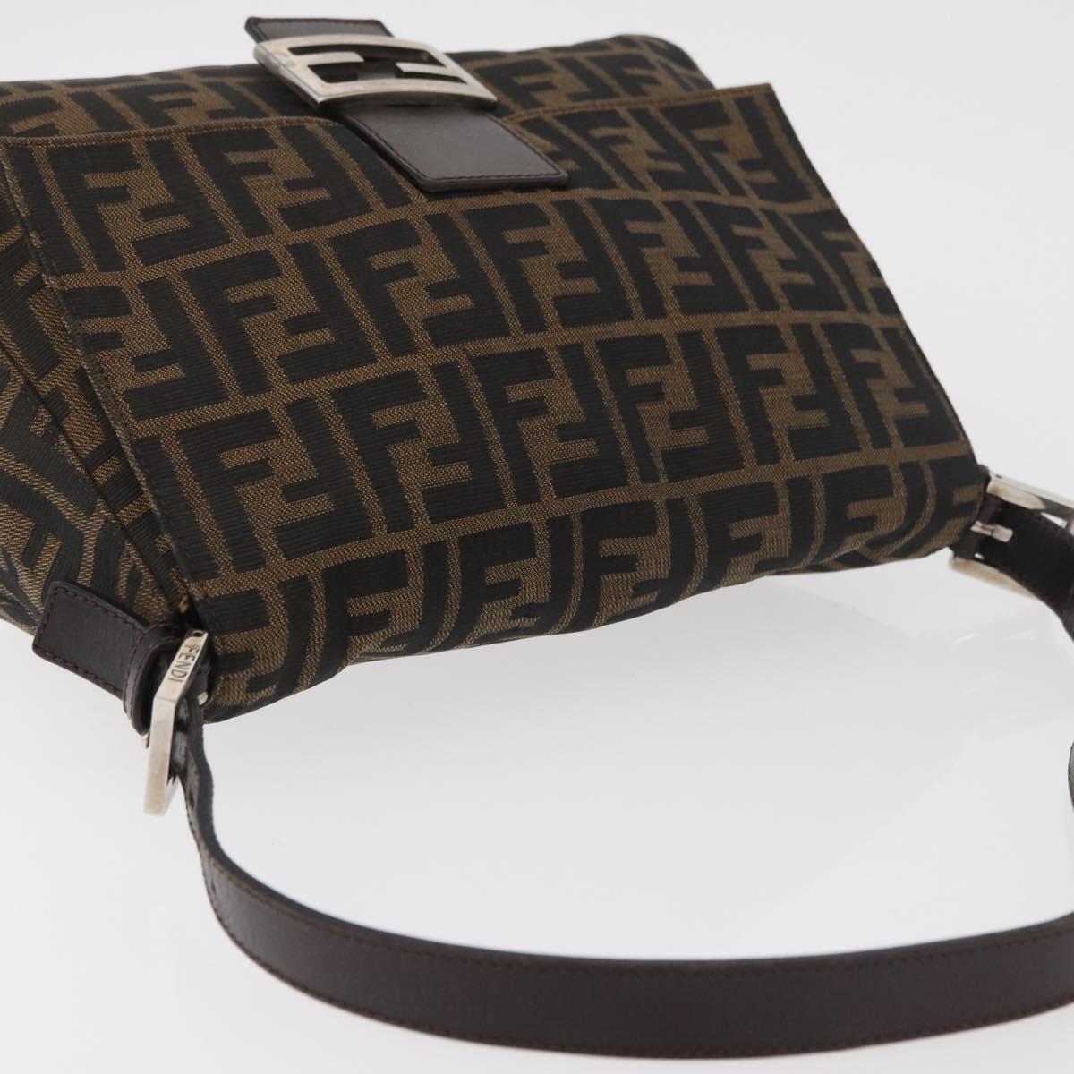 FENDI Zucca Canvas Mamma Baguette Shoulder Bag Black Brown Auth 179389V