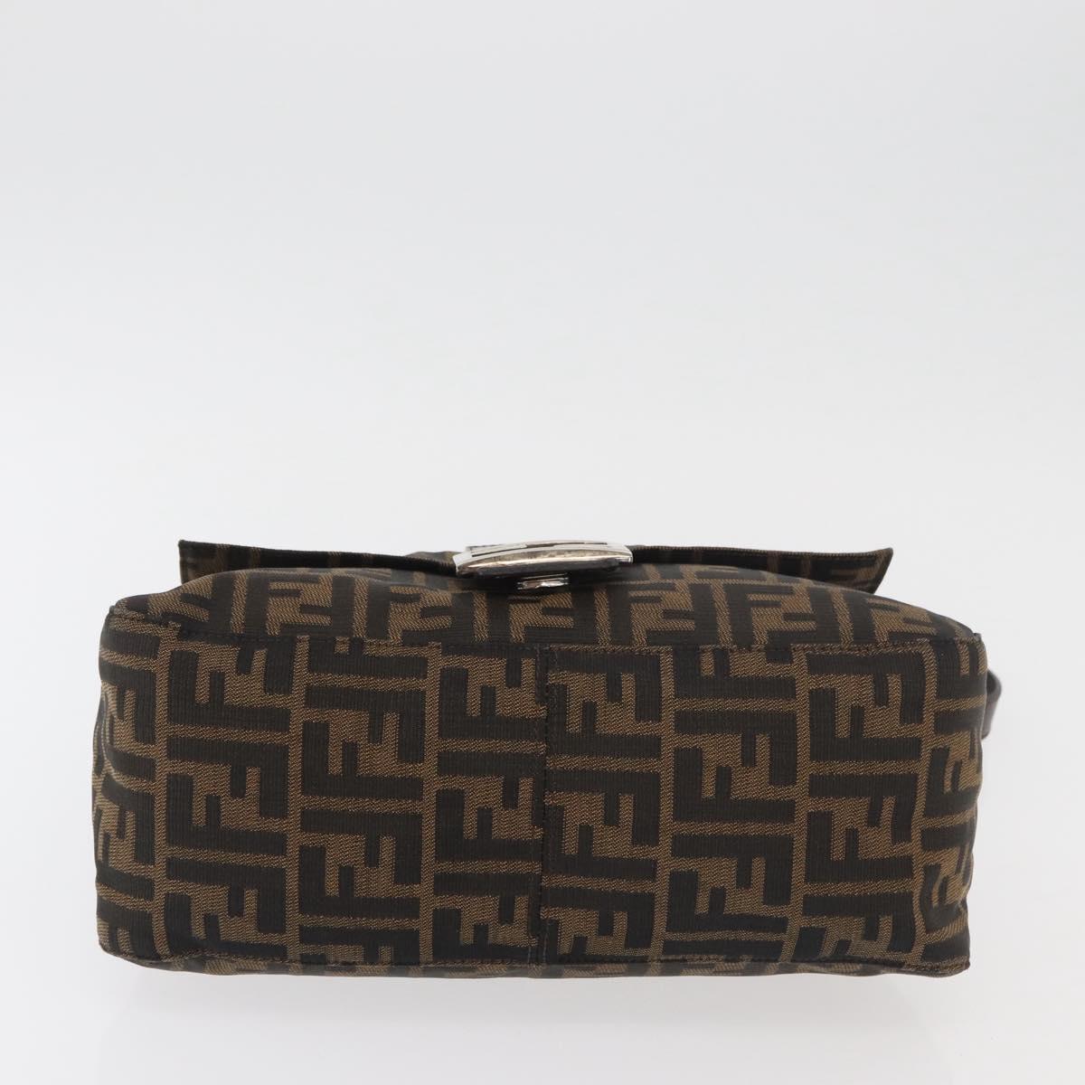 FENDI Zucca Canvas Mamma Baguette Shoulder Bag Black Brown Auth 179389V