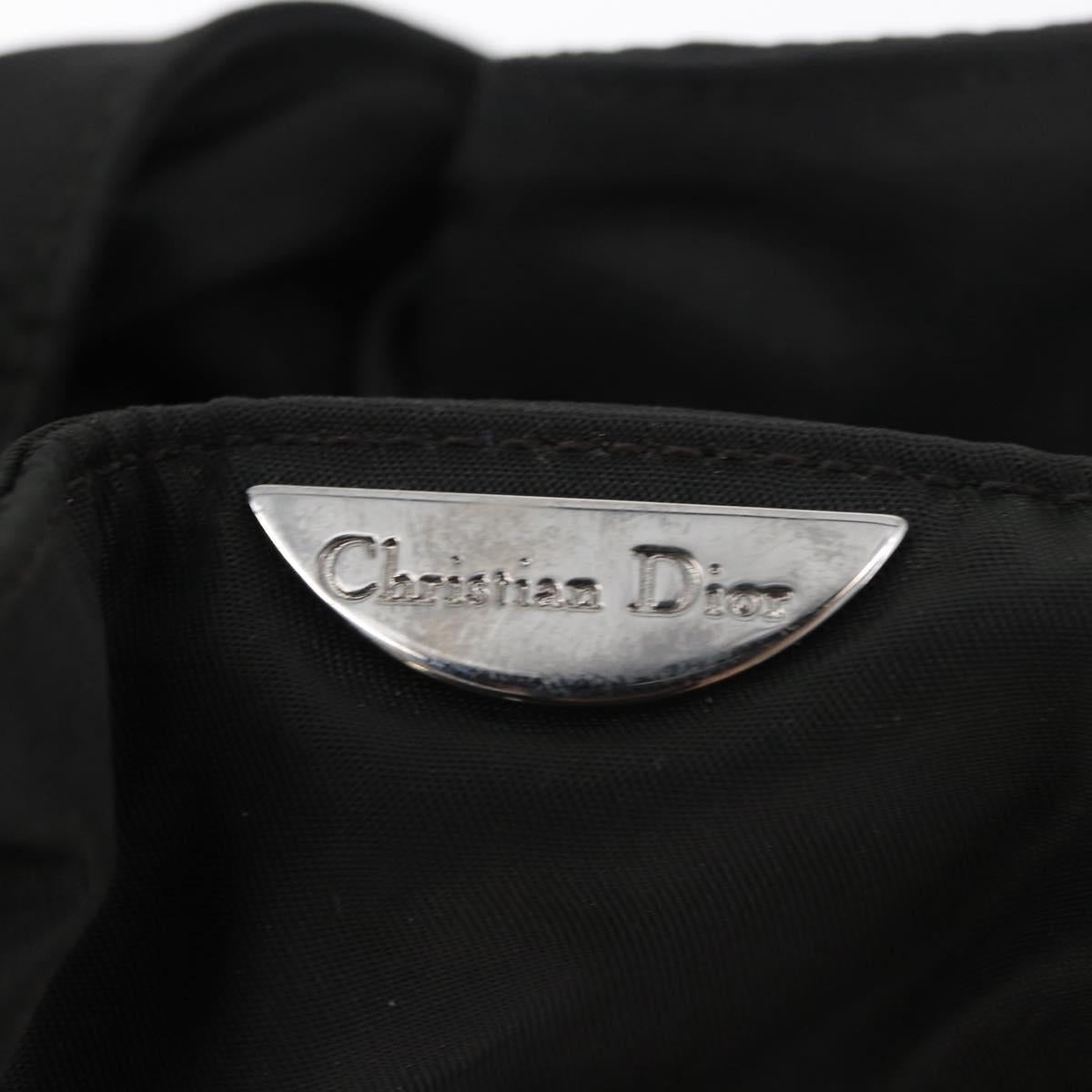 Christian Dior Maris Pearl Hand Bag Nylon Black Silver Auth 179390