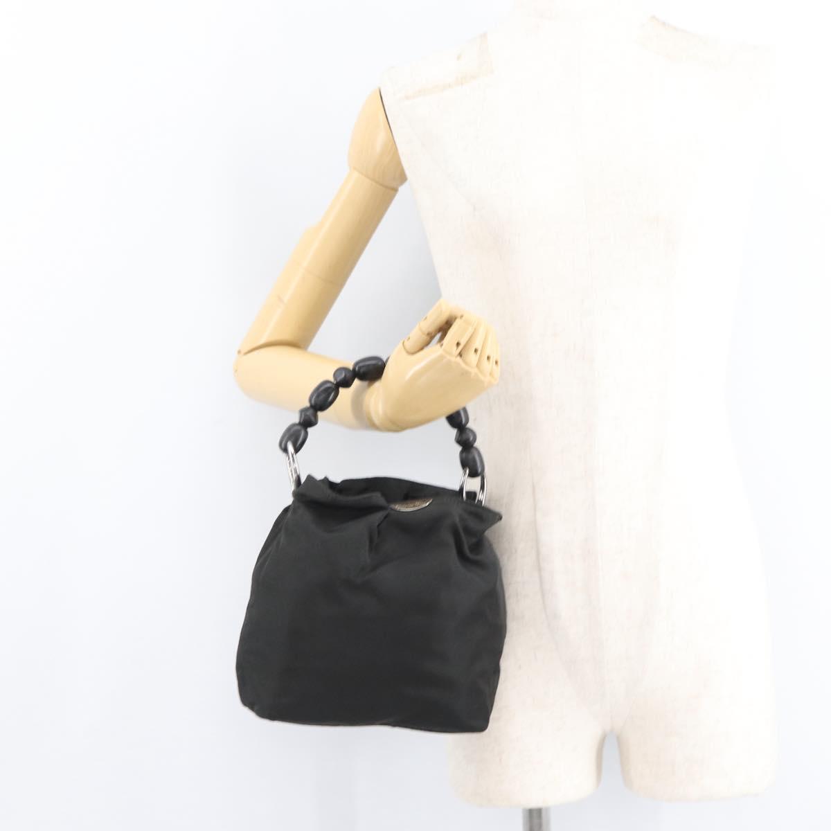 Christian Dior Maris Pearl Hand Bag Nylon Black Silver Auth 179390