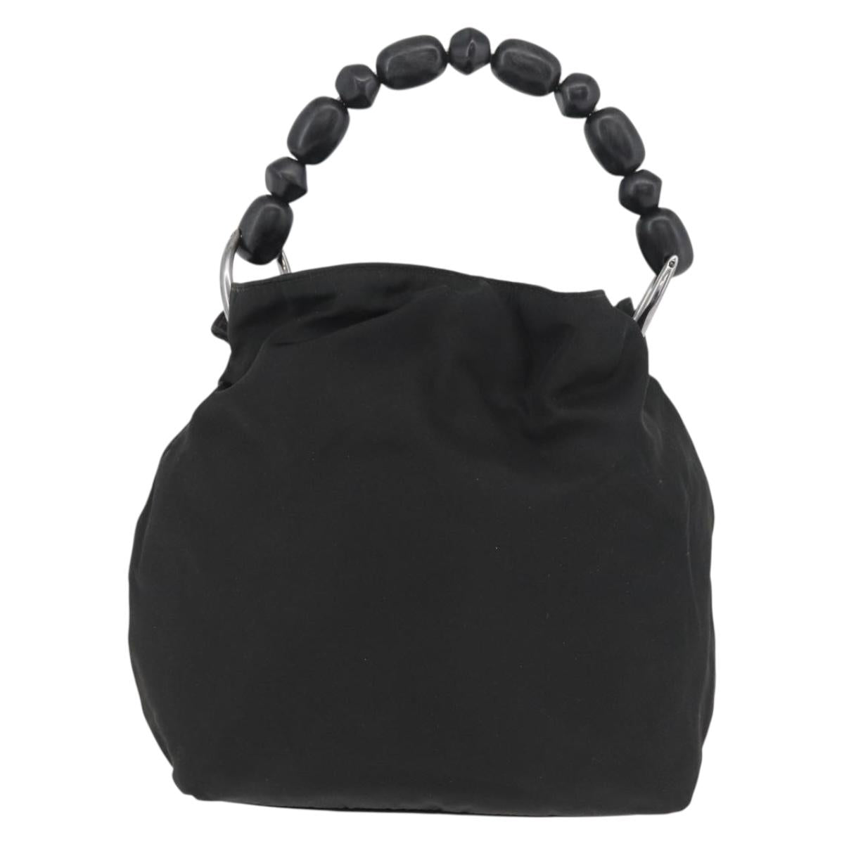 Christian Dior Maris Pearl Hand Bag Nylon Black Silver Auth 179390
