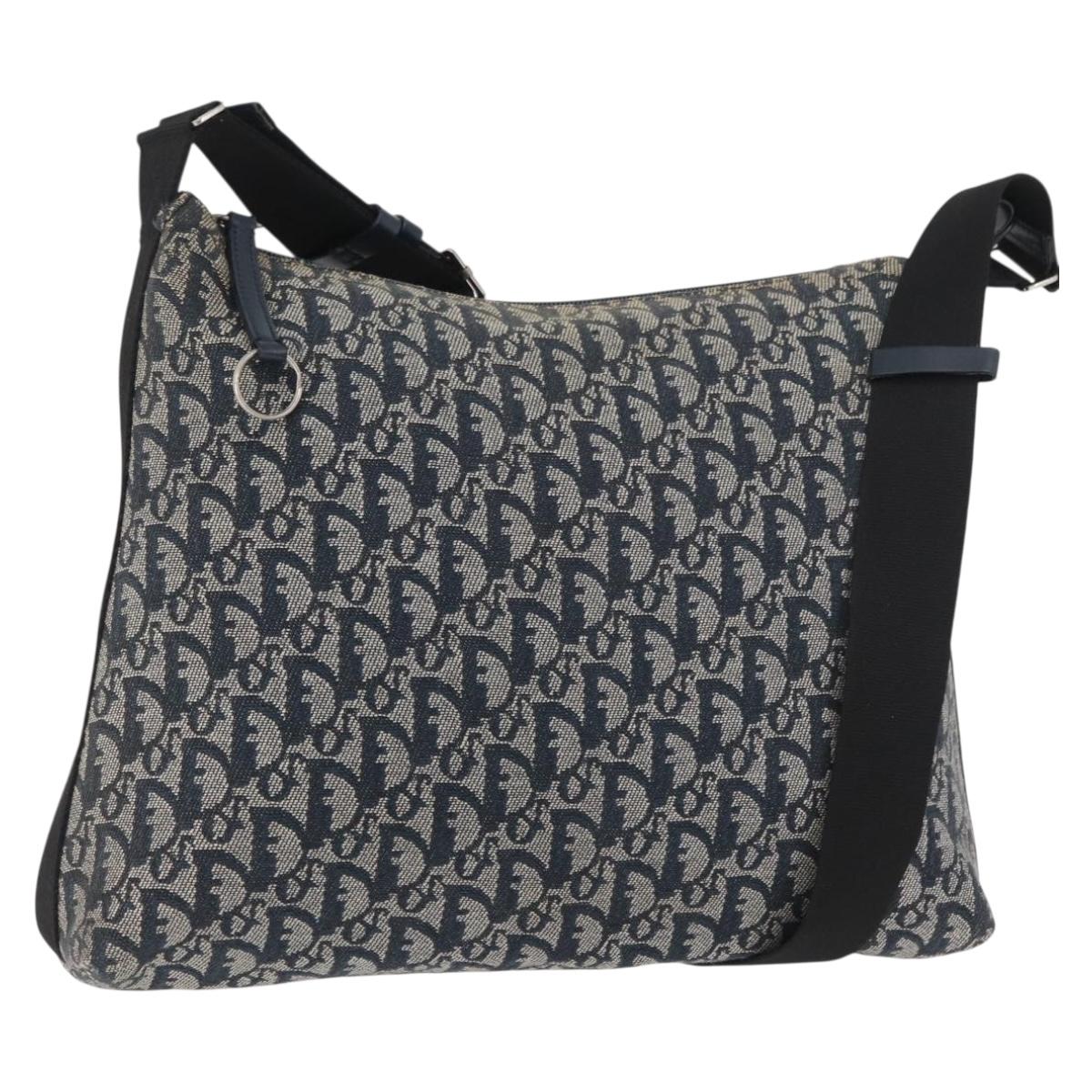 Christian Dior Trotter Canvas Shoulder Bag Navy Silver Auth 179394A