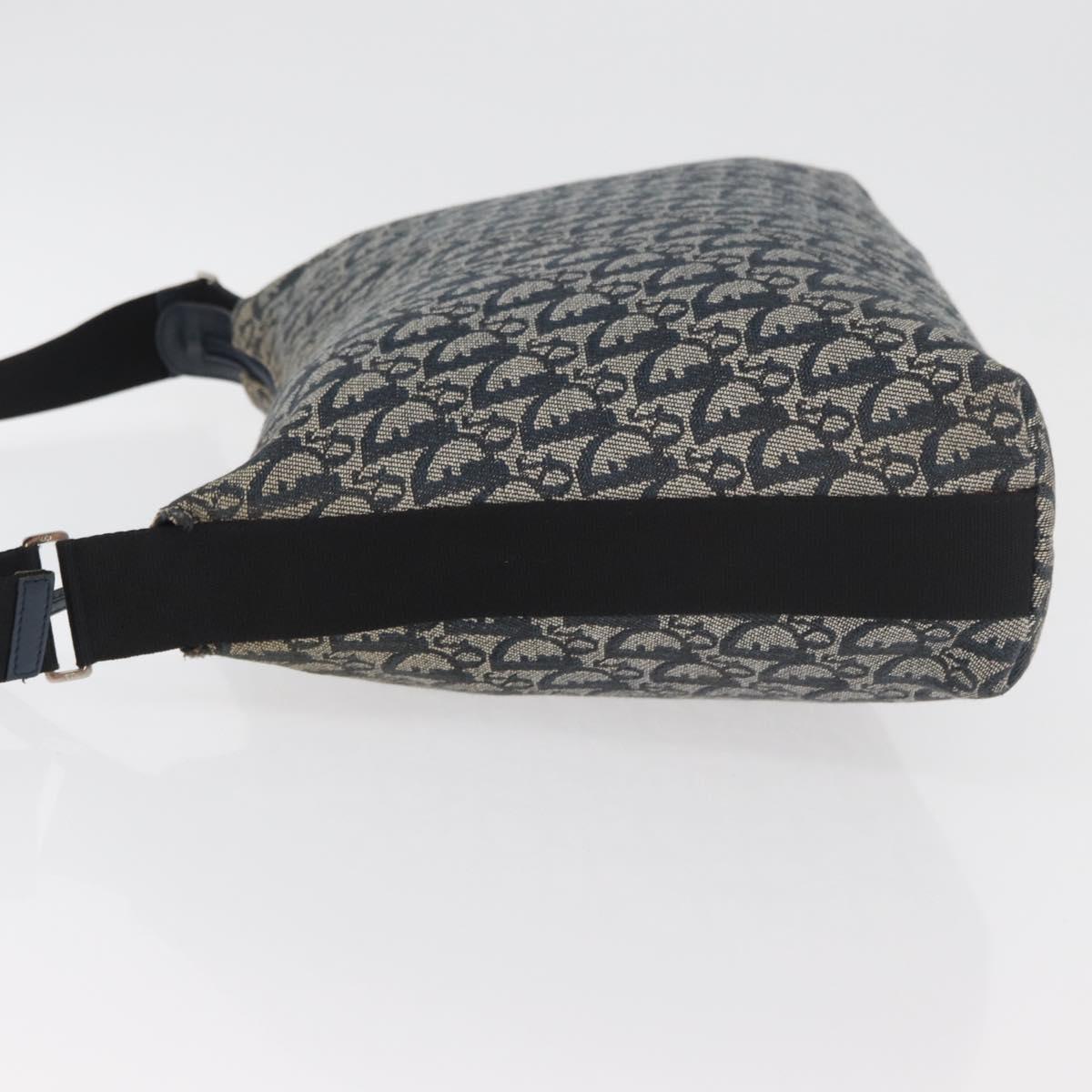 Christian Dior Trotter Canvas Shoulder Bag Navy Silver Auth 179394A
