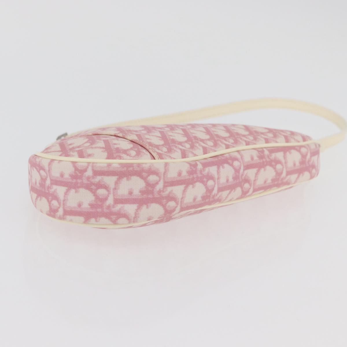 Christian Dior Trotter Canvas Saddle Pouch PVC Pink Silver Auth 179401A