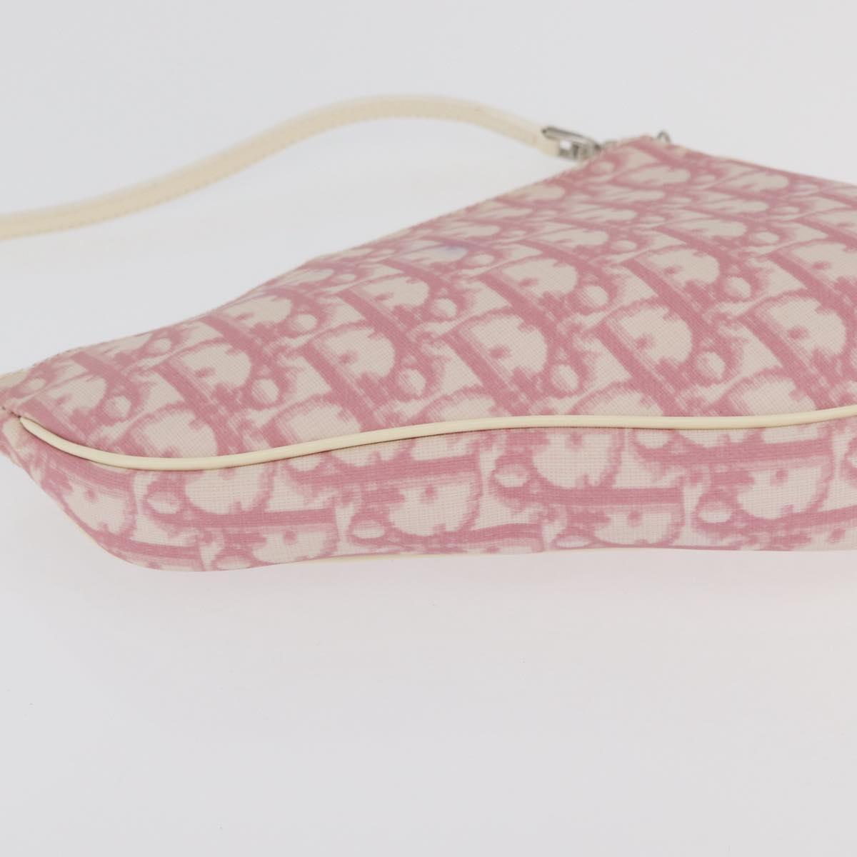 Christian Dior Trotter Canvas Saddle Pouch PVC Pink Silver Auth 179401A