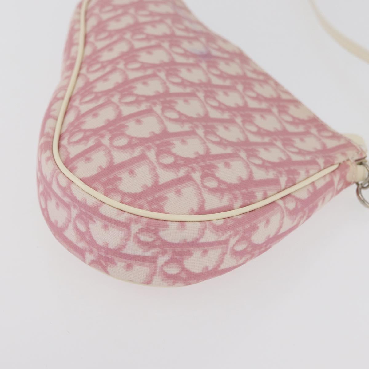 Christian Dior Trotter Canvas Saddle Pouch PVC Pink Silver Auth 179401A