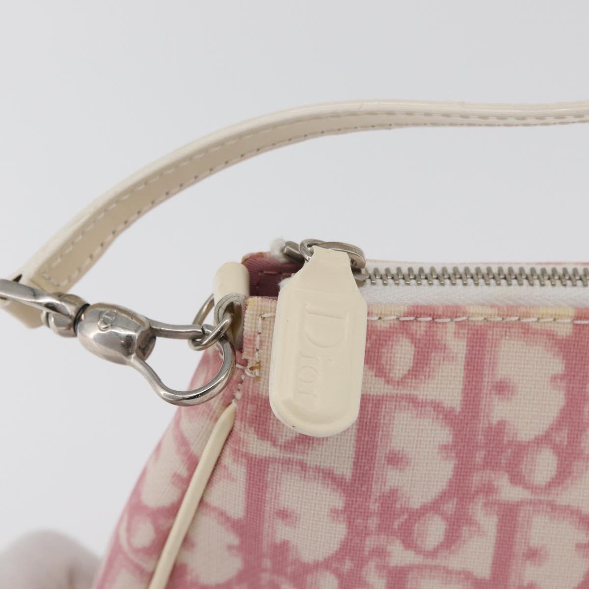 Christian Dior Trotter Canvas Saddle Pouch PVC Pink Silver Auth 179401A