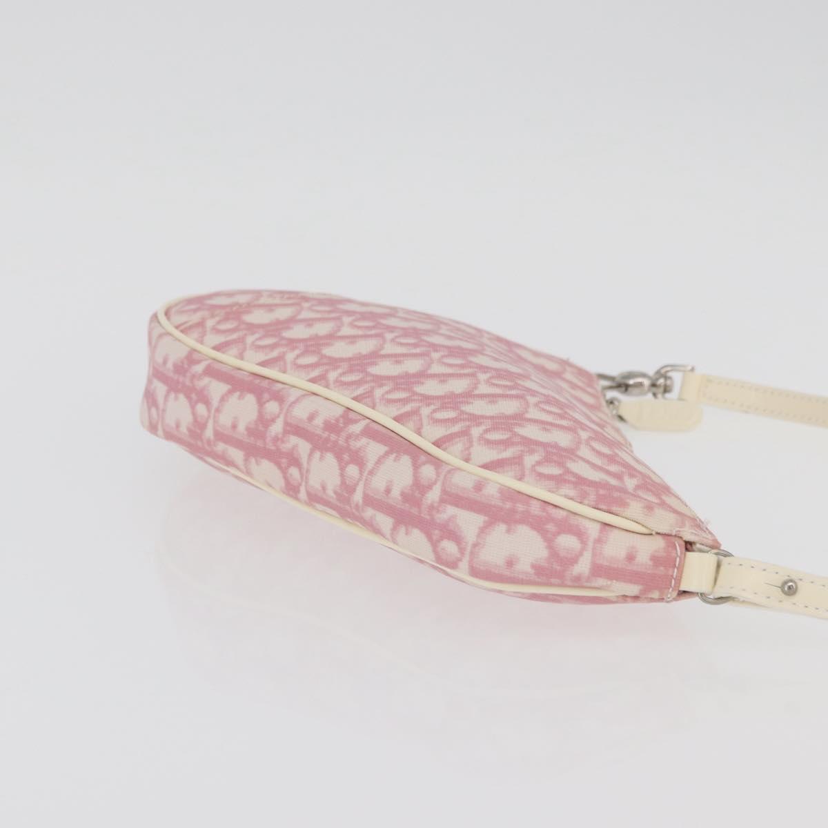Christian Dior Trotter Canvas Saddle Pouch PVC Pink Silver Auth 179401A