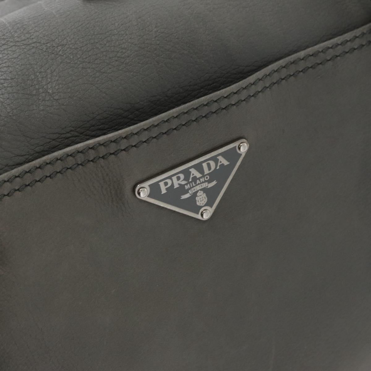 PRADA Hand Bag Leather Gray Silver Auth 179402A