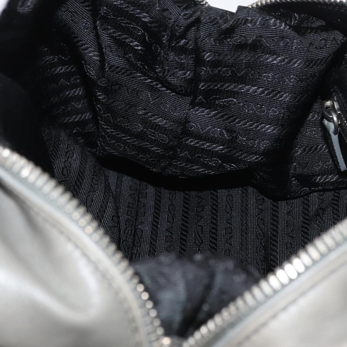 PRADA Hand Bag Leather Gray Silver Auth 179402A