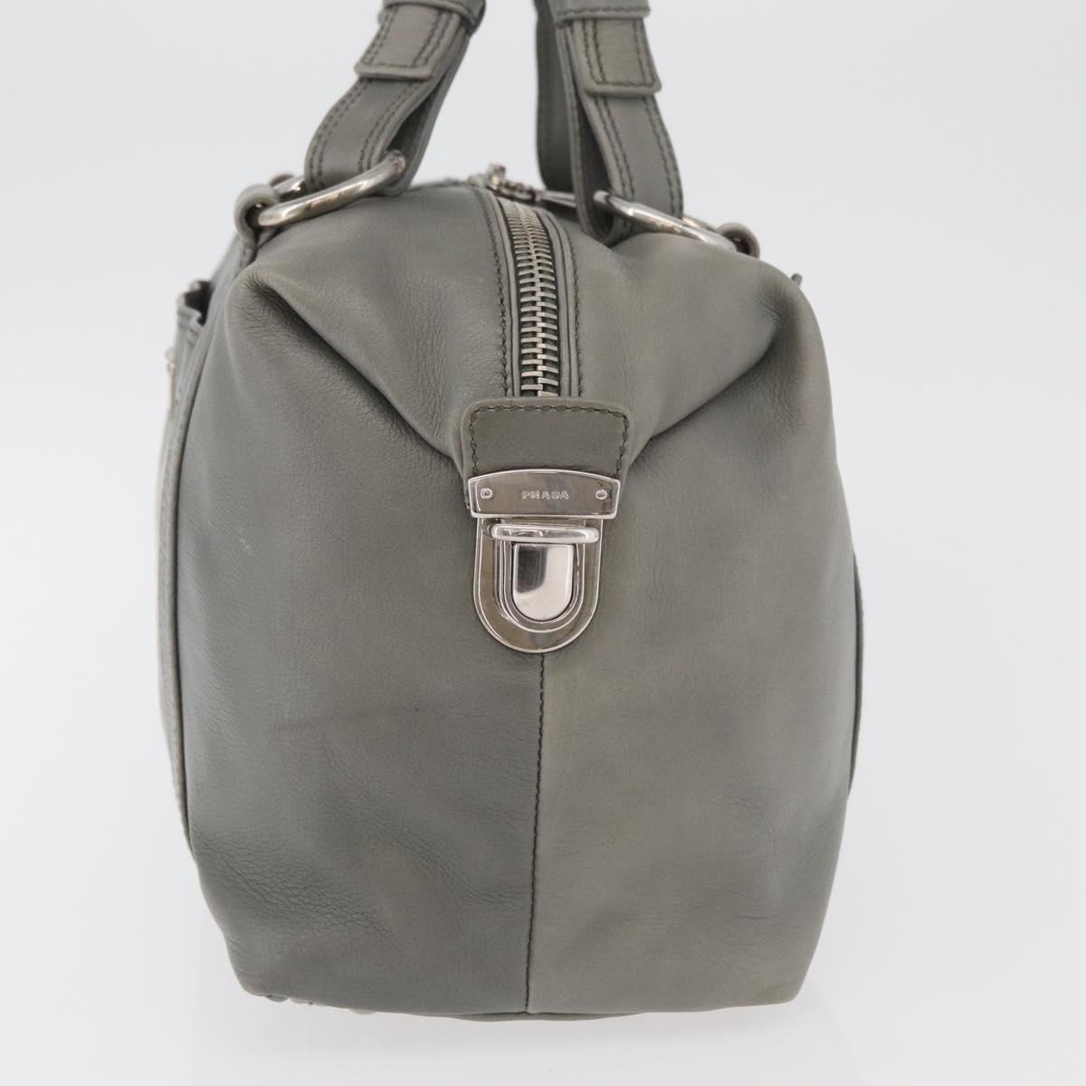 PRADA Hand Bag Leather Gray Silver Auth 179402A