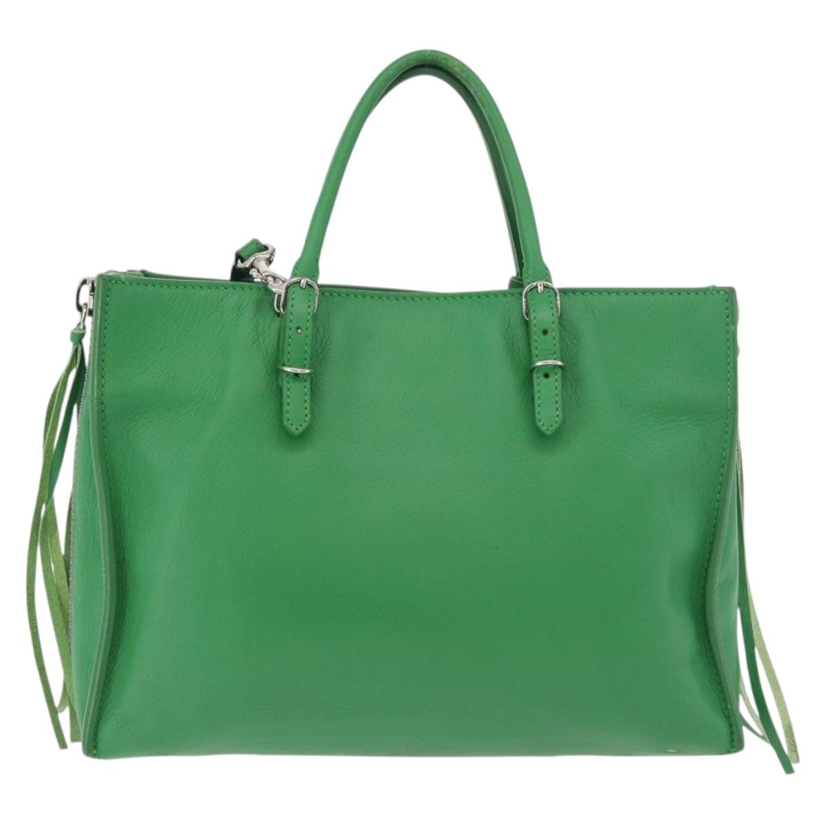 BALENCIAGA The Paper Tote Bag Leather 2way Green Silver 370926 Auth 179403A