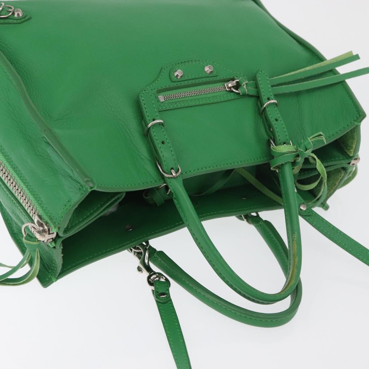 BALENCIAGA The Paper Tote Bag Leather 2way Green Silver 370926 Auth 179403A