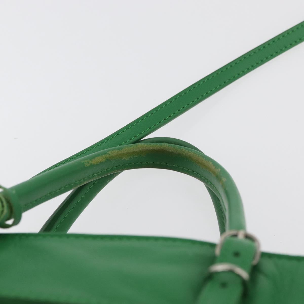BALENCIAGA The Paper Tote Bag Leather 2way Green Silver 370926 Auth 179403A